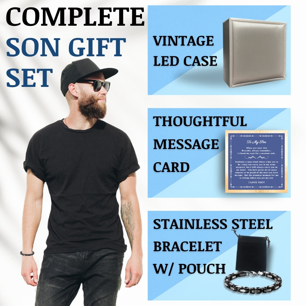 Timeless Pride: Stainless Steel Bracelet Gift Set for Son