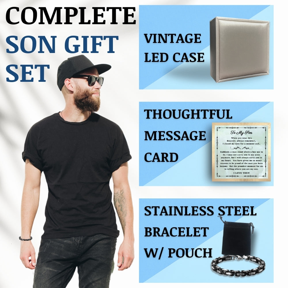 Proud Moments: Stainless Steel Bracelet Gift Set for Son