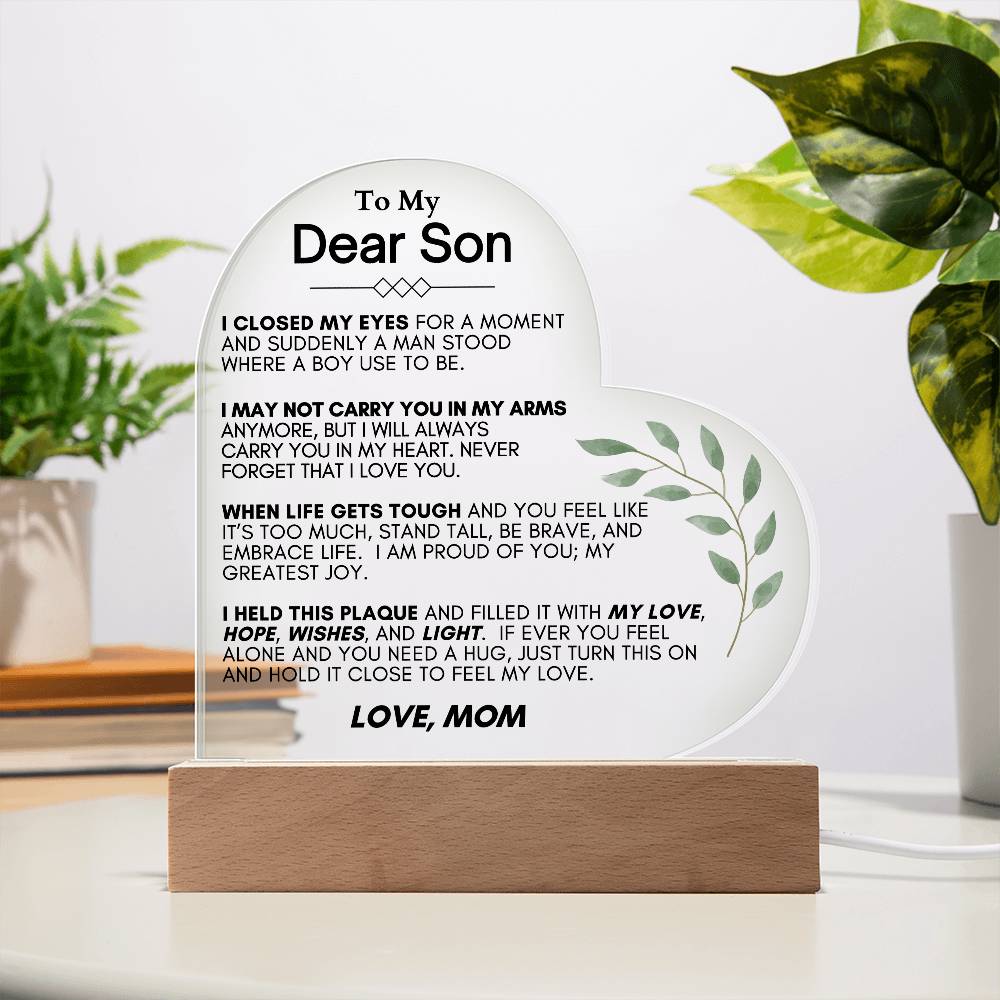 To My Dear Son: Heartwarming LED Plaque