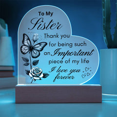 Sister Love Butterfly & Rose LED Acrylic Plaque