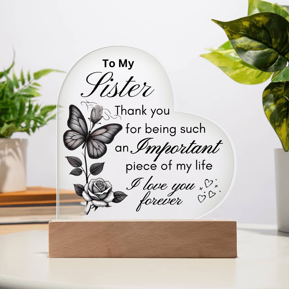 Sister Love Butterfly & Rose LED Acrylic Plaque