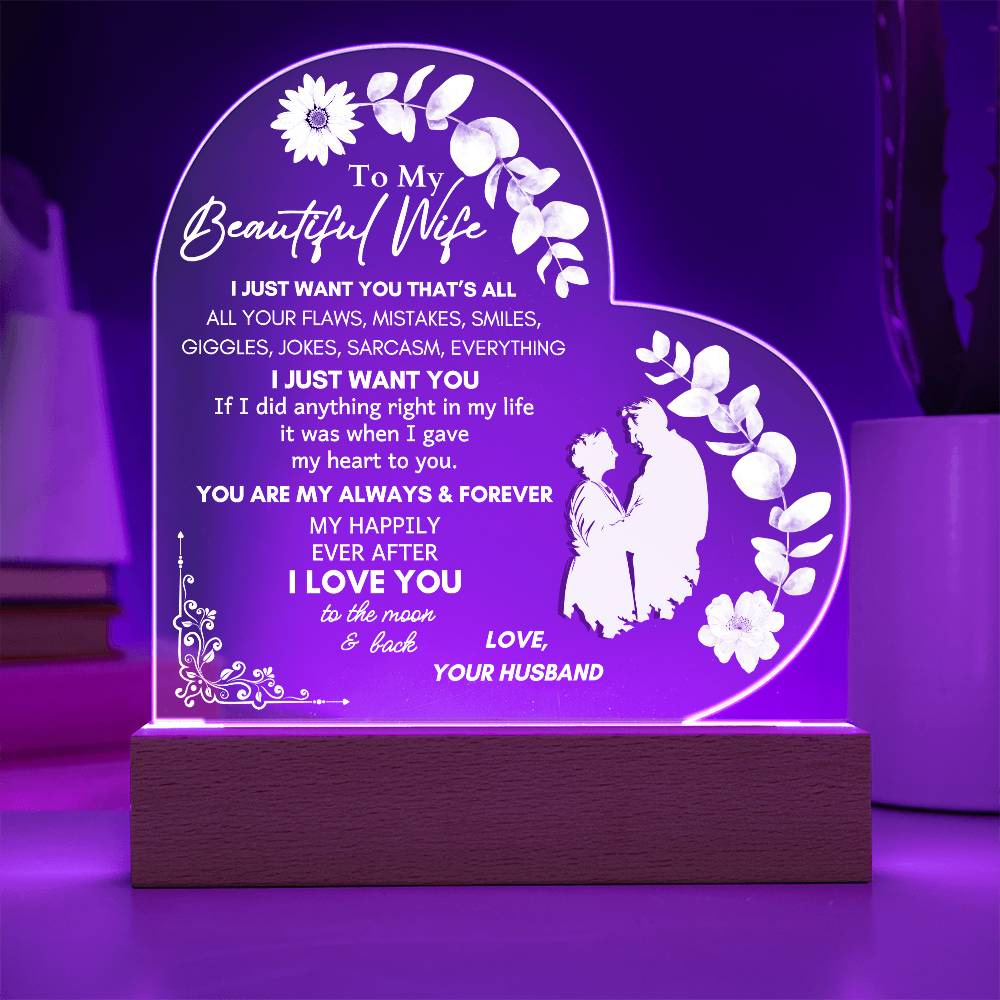 Eternal Love To My Wife Heart LED Plaque