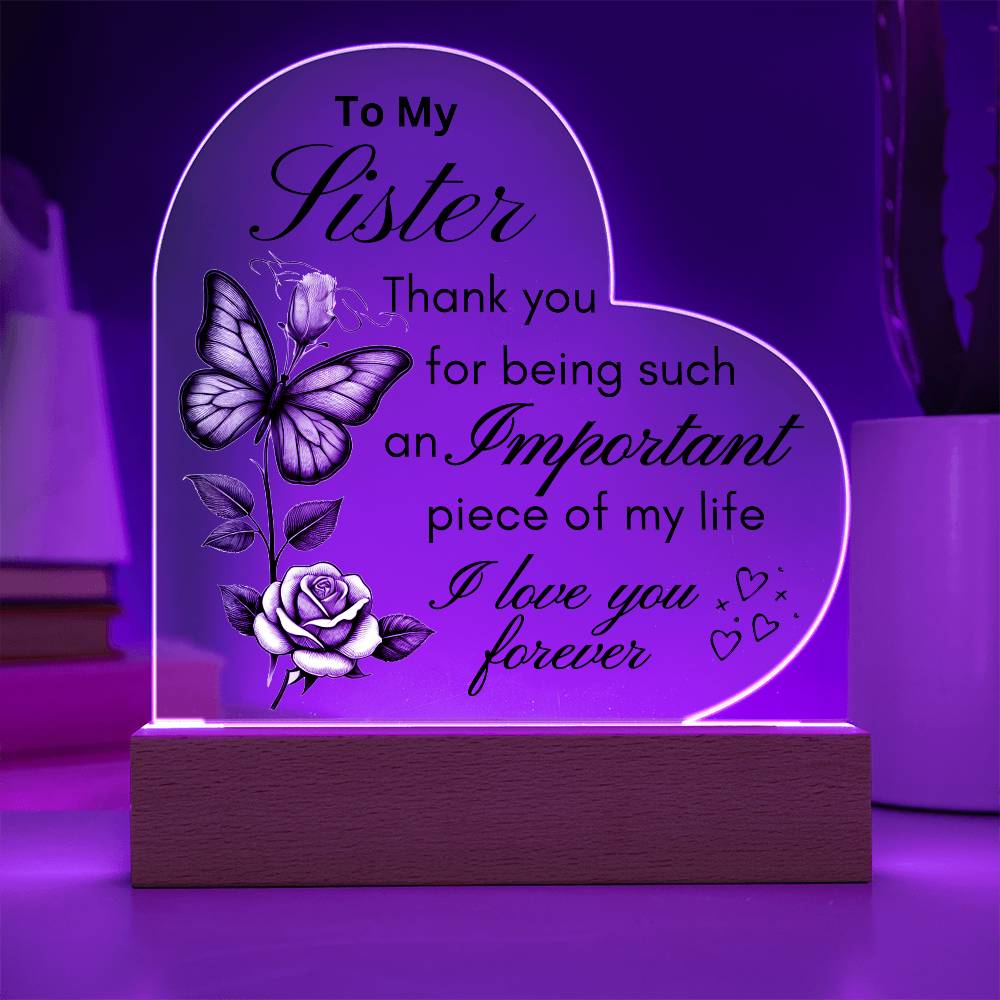 Sister Love Butterfly & Rose LED Acrylic Plaque