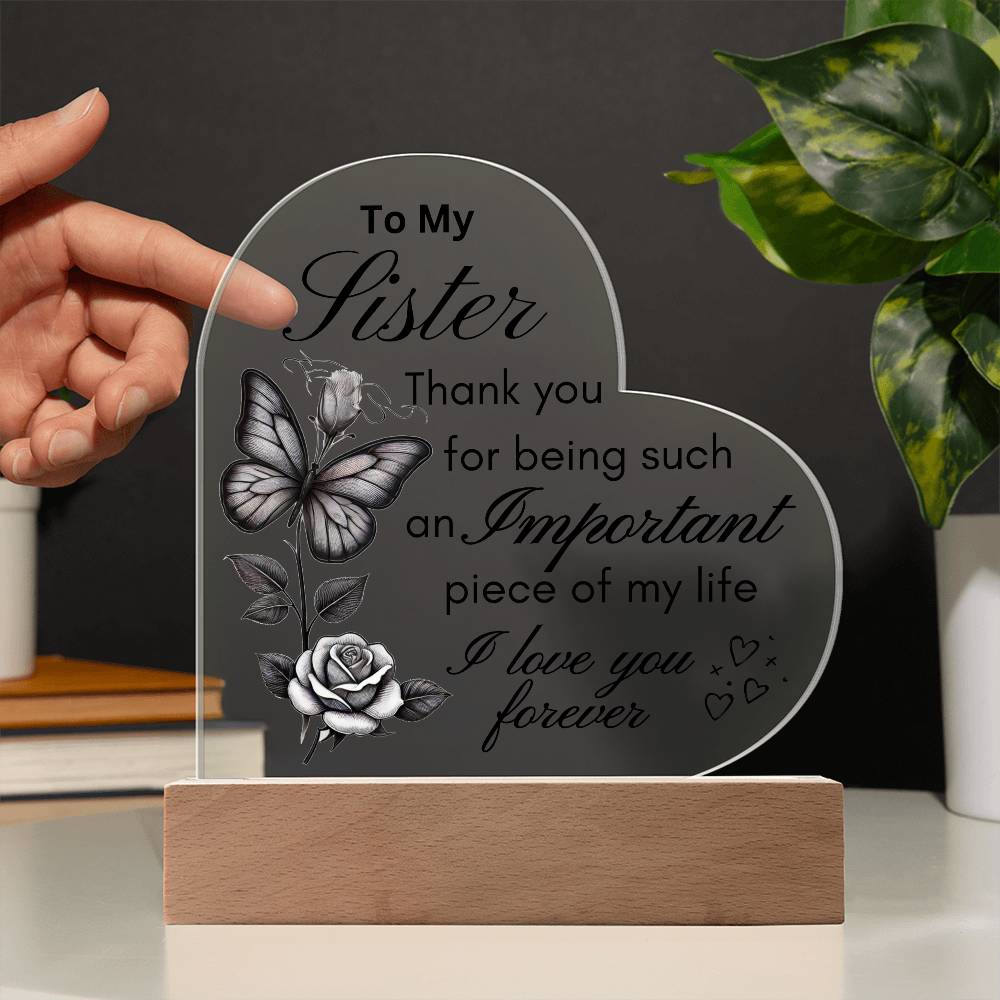 Sister Love Butterfly & Rose LED Acrylic Plaque