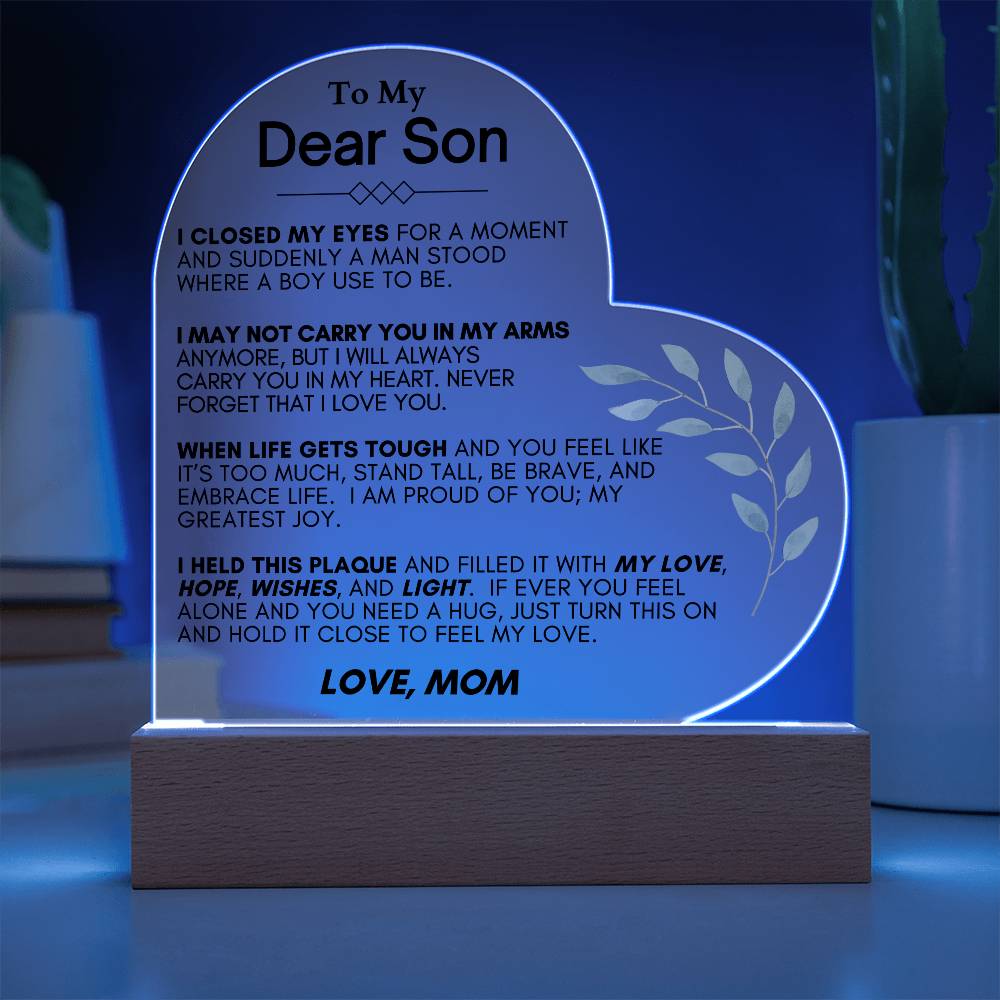 To My Dear Son: Heartwarming LED Plaque