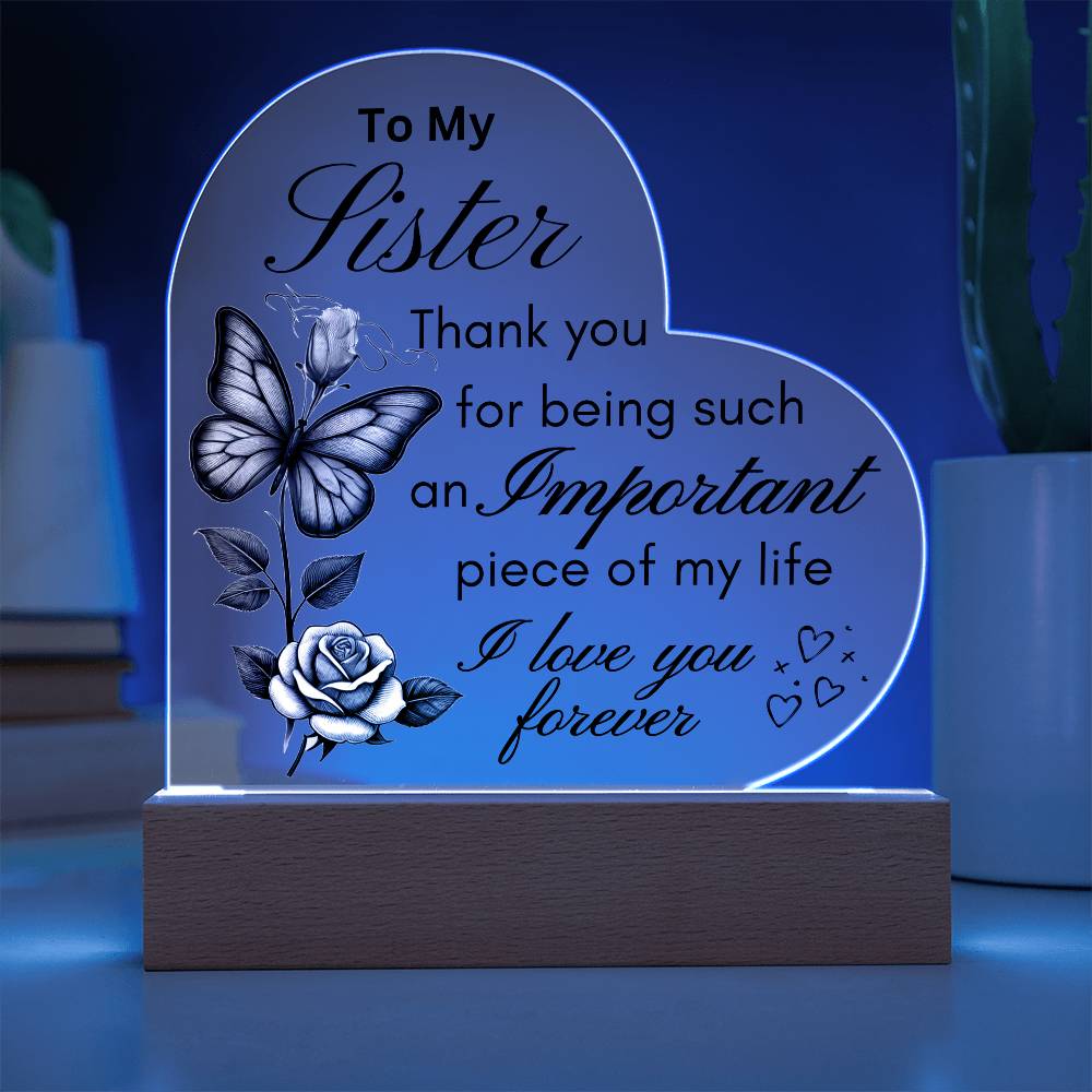 Sister Love Butterfly & Rose LED Acrylic Plaque