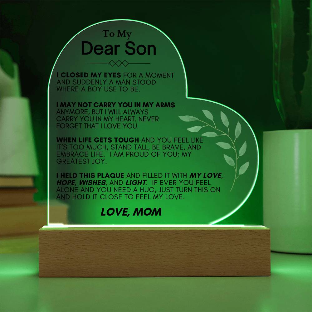 To My Dear Son: Heartwarming LED Plaque