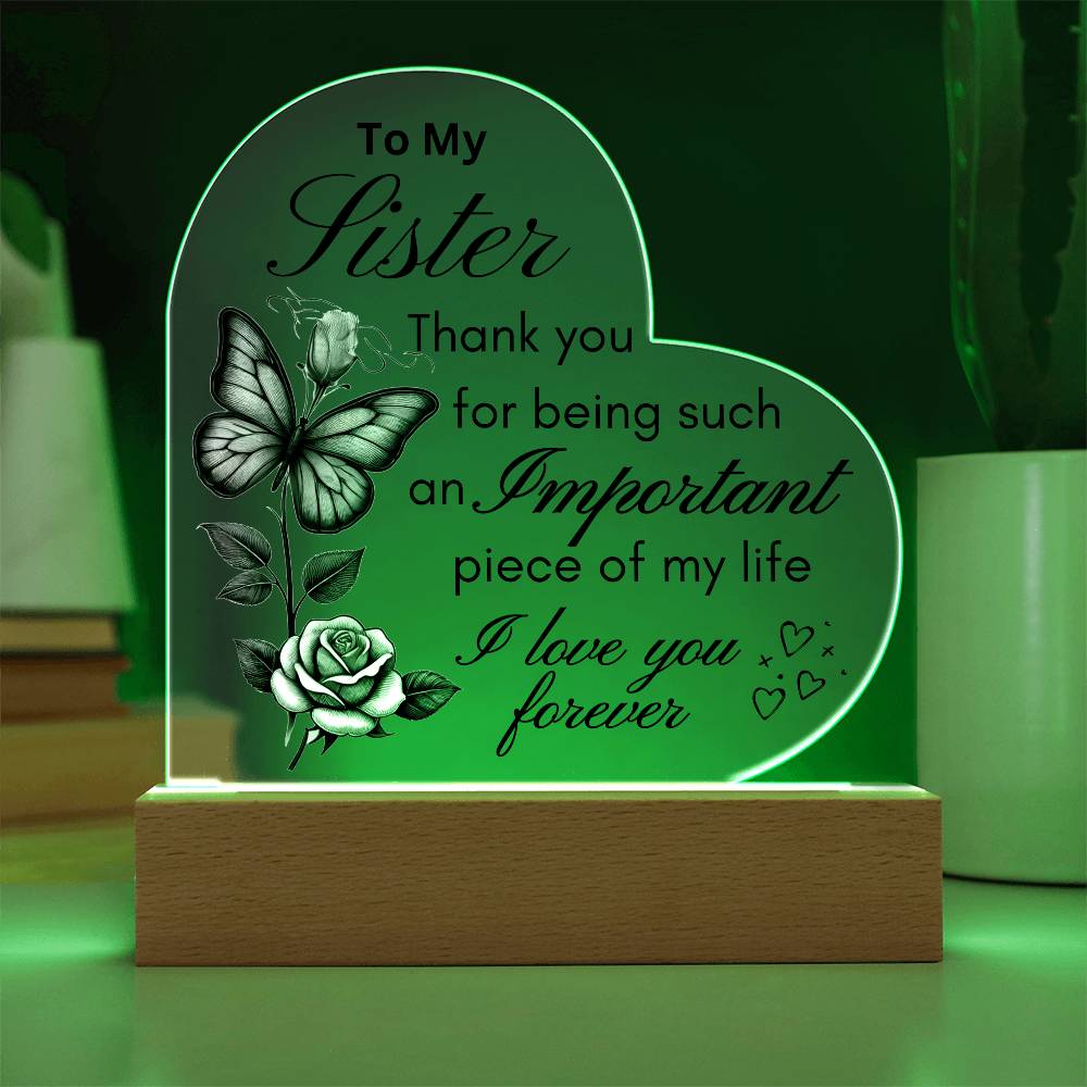 Sister Love Butterfly & Rose LED Acrylic Plaque