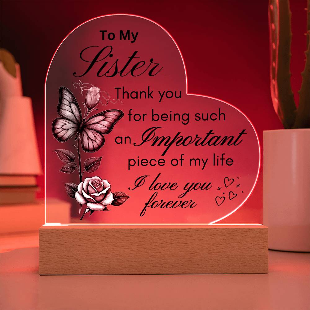 Sister Love Butterfly & Rose LED Acrylic Plaque