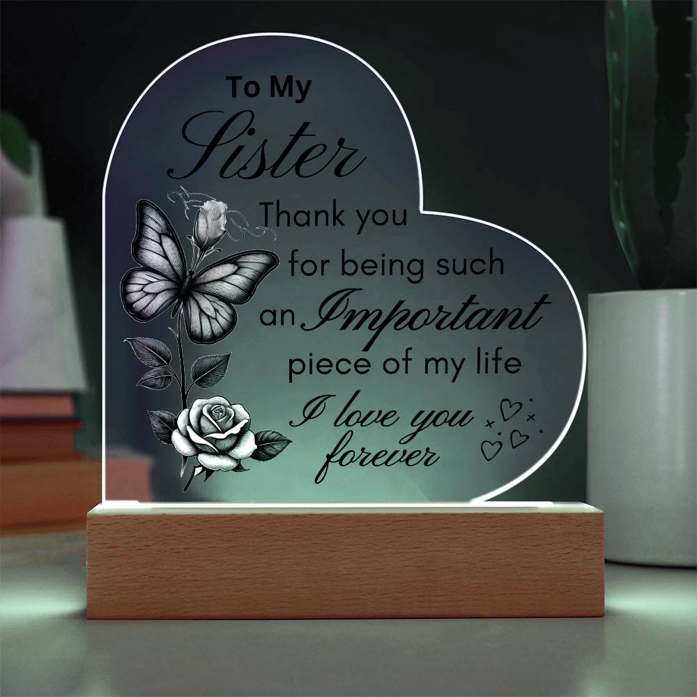 Sister Love Butterfly & Rose LED Acrylic Plaque