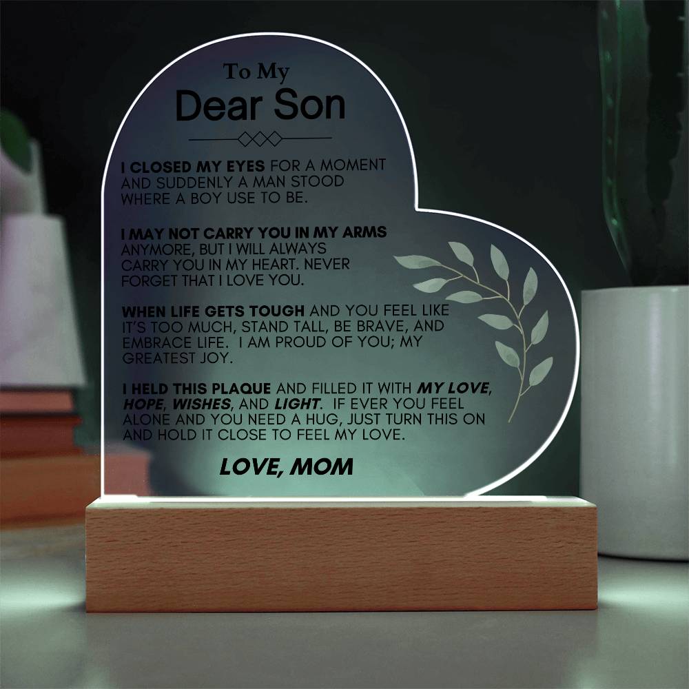 To My Dear Son: Heartwarming LED Plaque