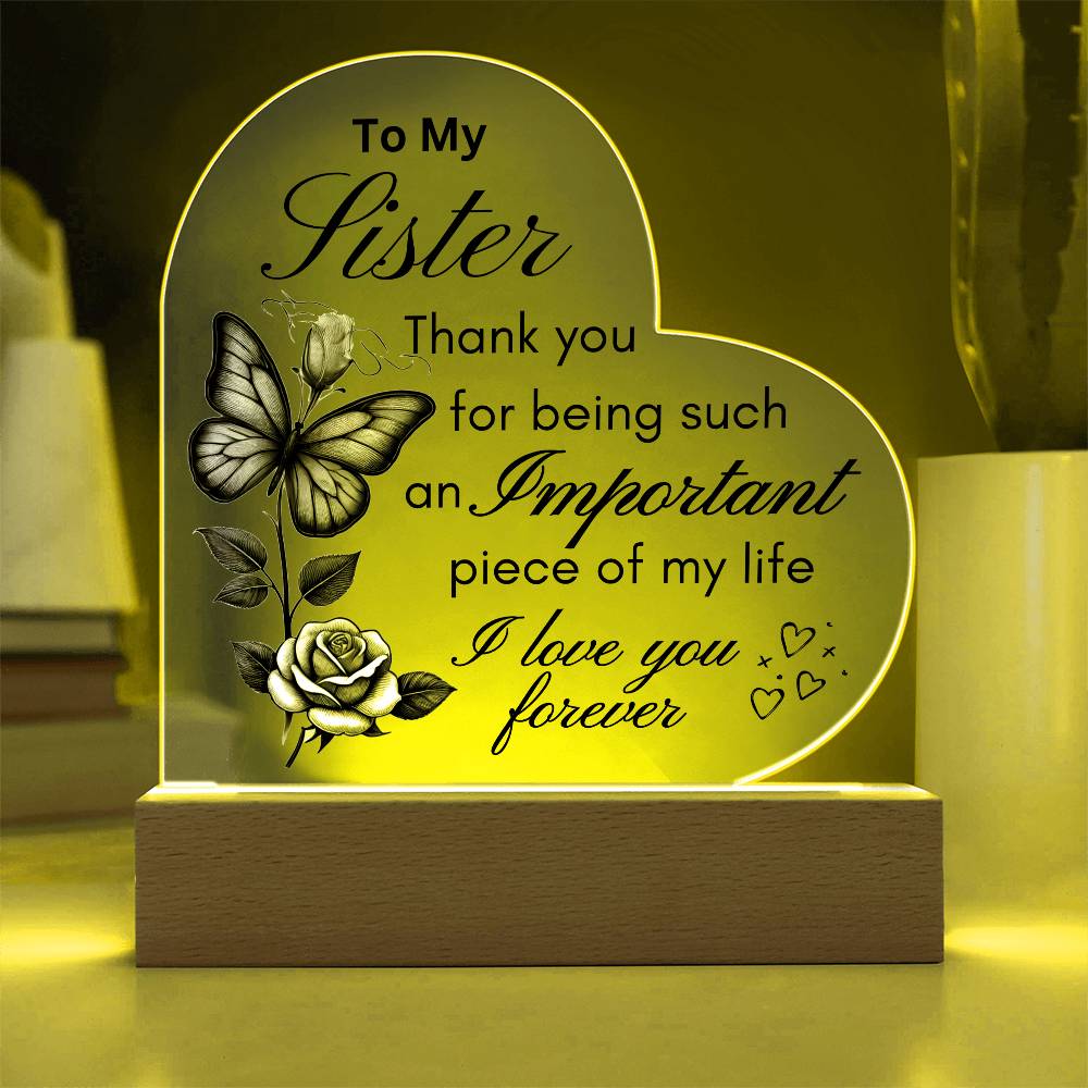 Sister Love Butterfly & Rose LED Acrylic Plaque